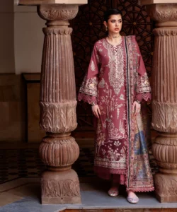 3 Piece - Embroidered Cotton Satin Suit