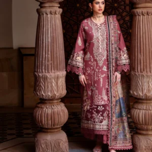 3 Piece - Embroidered Cotton Satin Suit