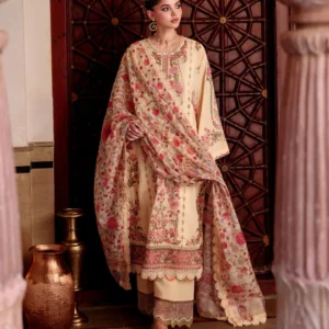 3 Piece - Embroidered Cotton Satin Suit