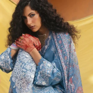3 Piece - Embroidered Cotton Satin Suit