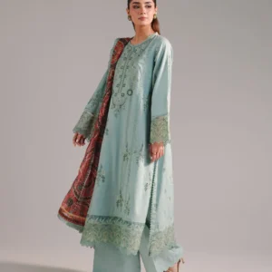 3 Piece - Embroidered Cotton Satin Suit