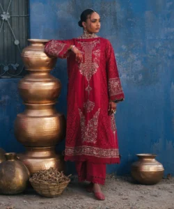 3 Piece - Embroidered Cotton Satin Suit
