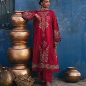 3 Piece - Embroidered Cotton Satin Suit
