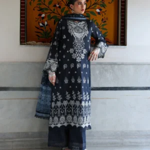 3 Piece - Embroidered Cotton Satin Suit
