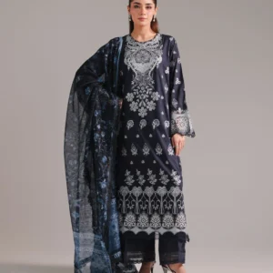 3 Piece - Embroidered Cotton Satin Suit