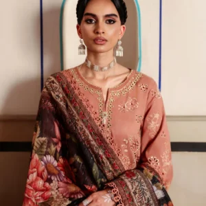 3 Piece - Embroidered Cotton Satin Suit