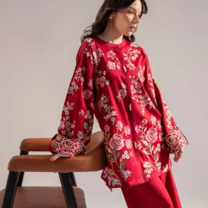 3 Piece - Embroidered Cotton Satin Suit