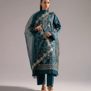 3 Piece - Embroidered Cotton Satin Suit