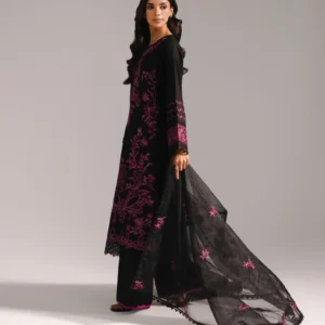 3 Piece - Embroidered Cotton Satin Suit