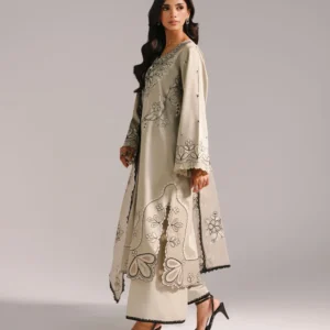 3 Piece - Embroidered Cotton Satin Suit