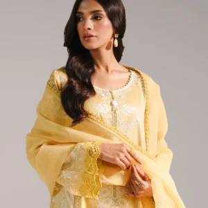 3 Piece - Embroidered Cotton Satin Suit