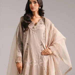 3 Piece - Embroidered Cotton Satin Suit