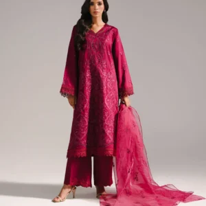 3 Piece - Embroidered Cotton Satin Suit